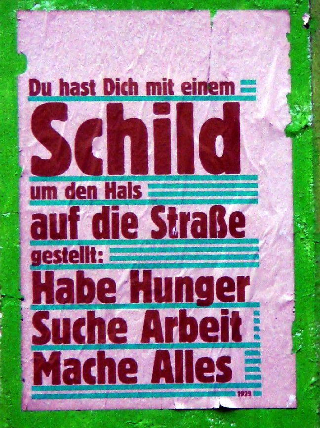 Schild Habe Hunger suche Arbeit - Foto: Stefan Schneider